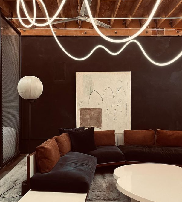modern living room with wavy light fixtures